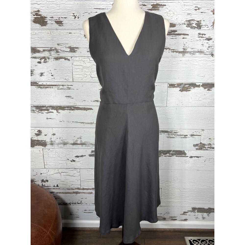 ANNE WILLI PARIS Linen Blend V-neck Sleeveless Shift Dress Khaki US Sz 10